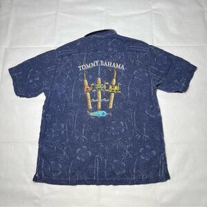 TOMMY BAHAMA Casting Call Men’s Size Large Blue Silk Embroidered Floral  Shirt